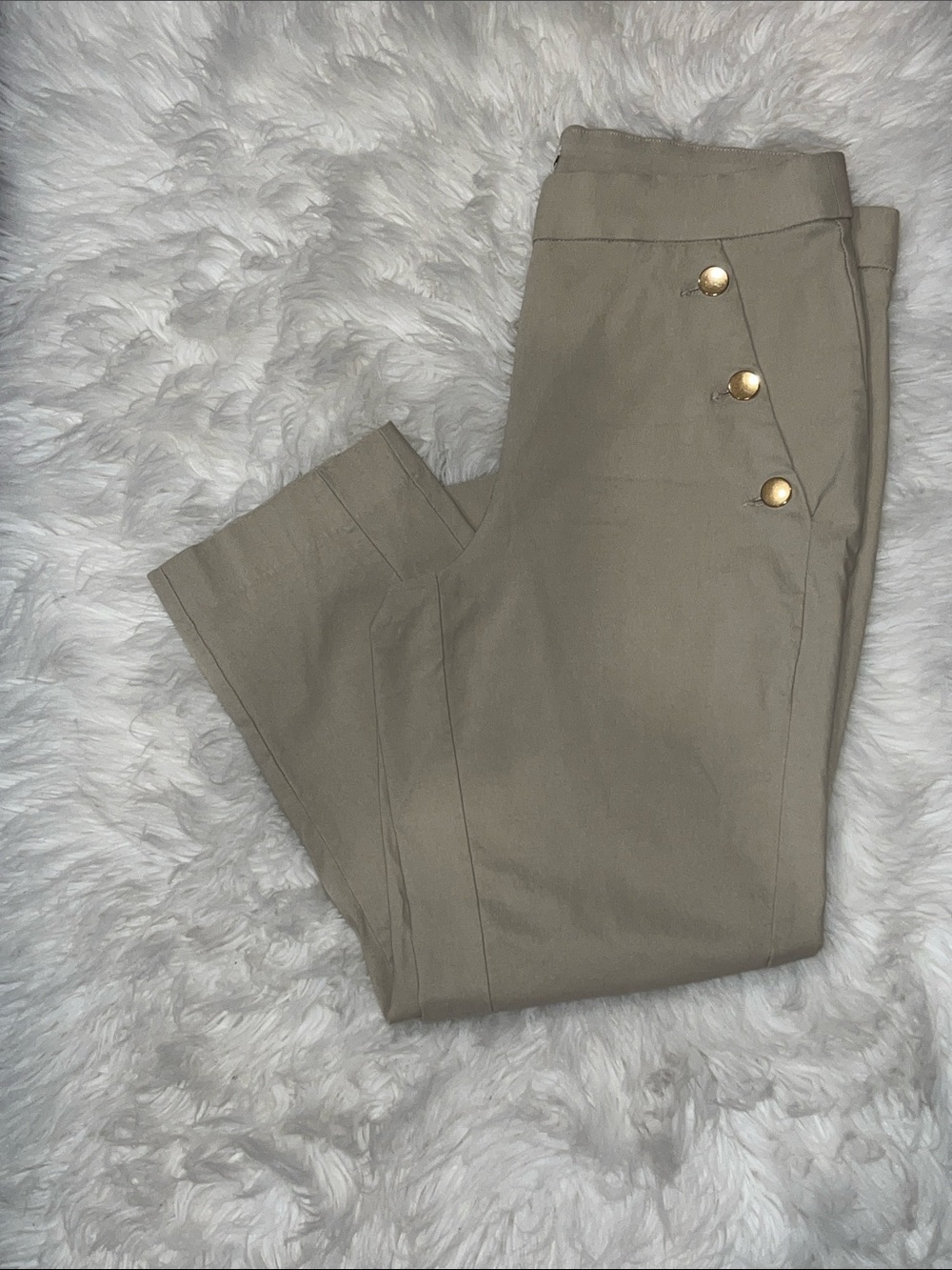 High-Waist Button Detail Cropped Pants in Khaki